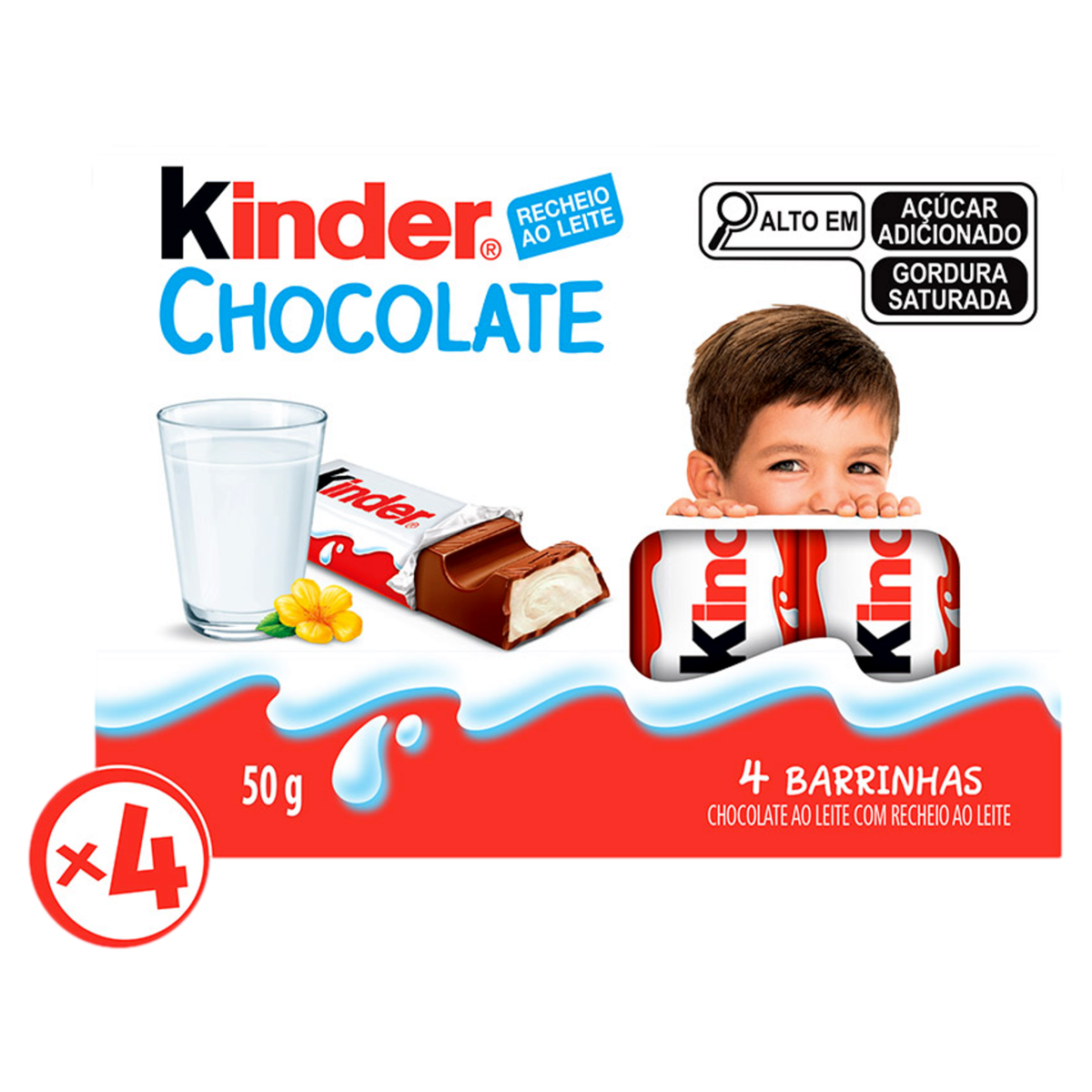 Pack Chocolate ao Leite Recheio ao Leite Kinder Pacote 50g 4 Unidades