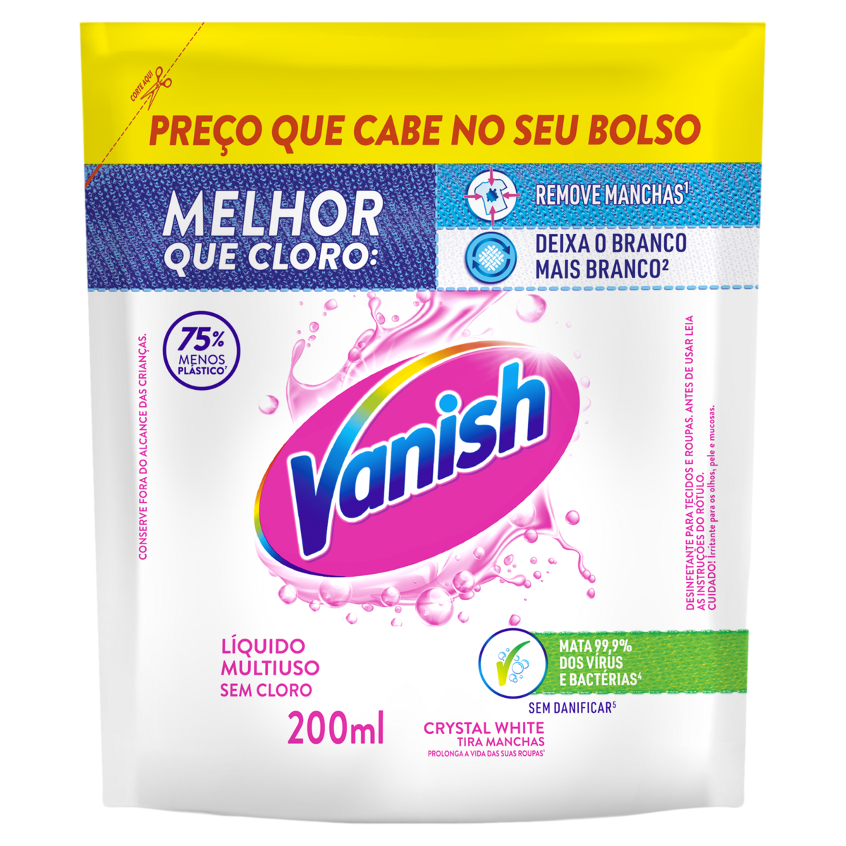 Tira-Manchas Gel Multiuso Vanish Crystal White Sachê 200ml