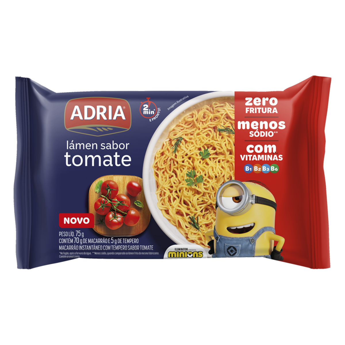 Macarrão Instantâneo Lámen Tomate Minions Adria Pacote 75g