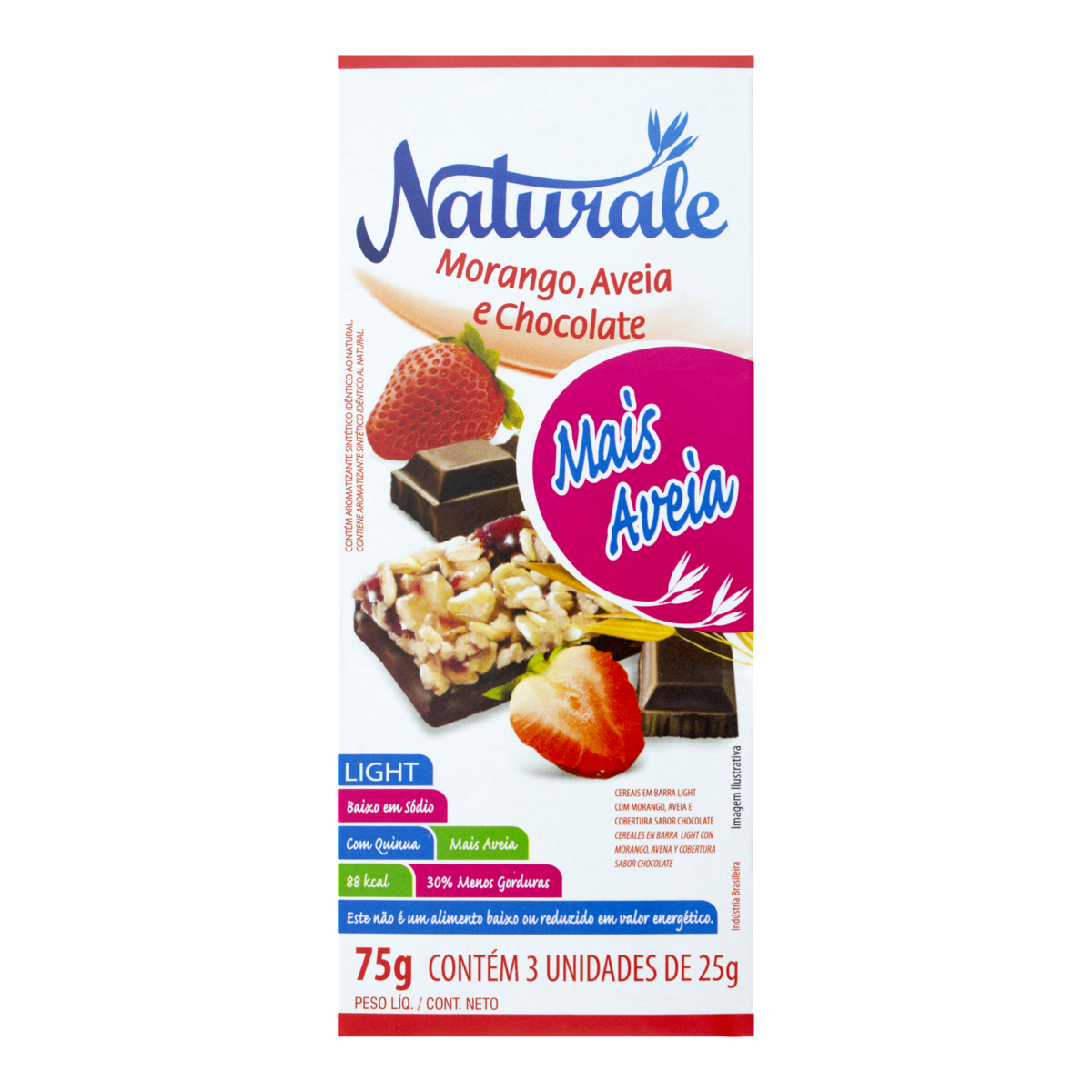Pack Barra de Cereal Morango, Aveia Cobertura Chocolate Light Naturale Caixa 75g 3 Unidades