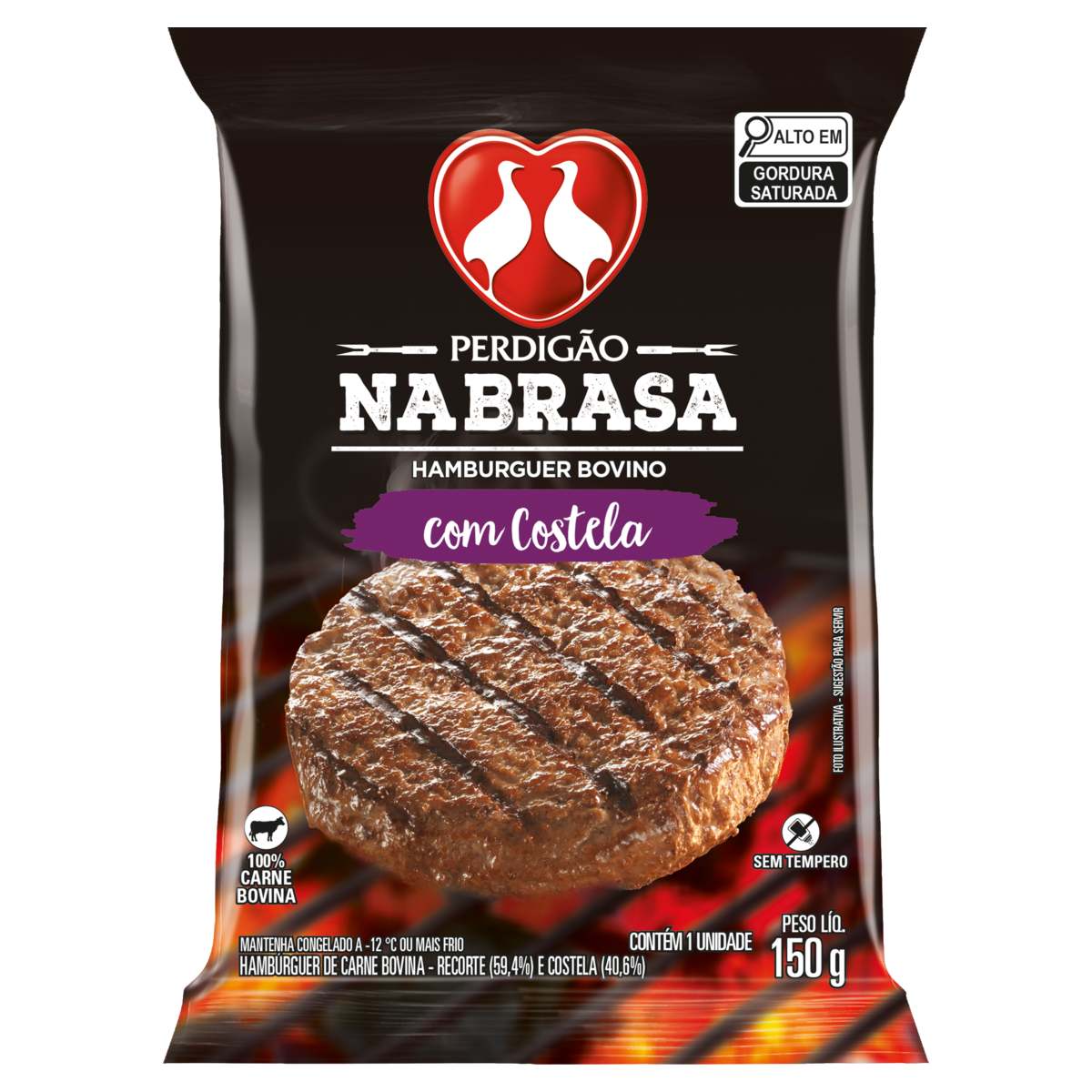 Hambúrguer de Carne Bovina Costela Perdigão na Brasa Pacote 150g