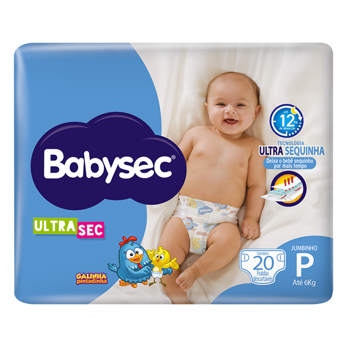 Fralda BABYSEC Ultra Galinha Pintadinha Tamanho P Pacote com 20 Unidades