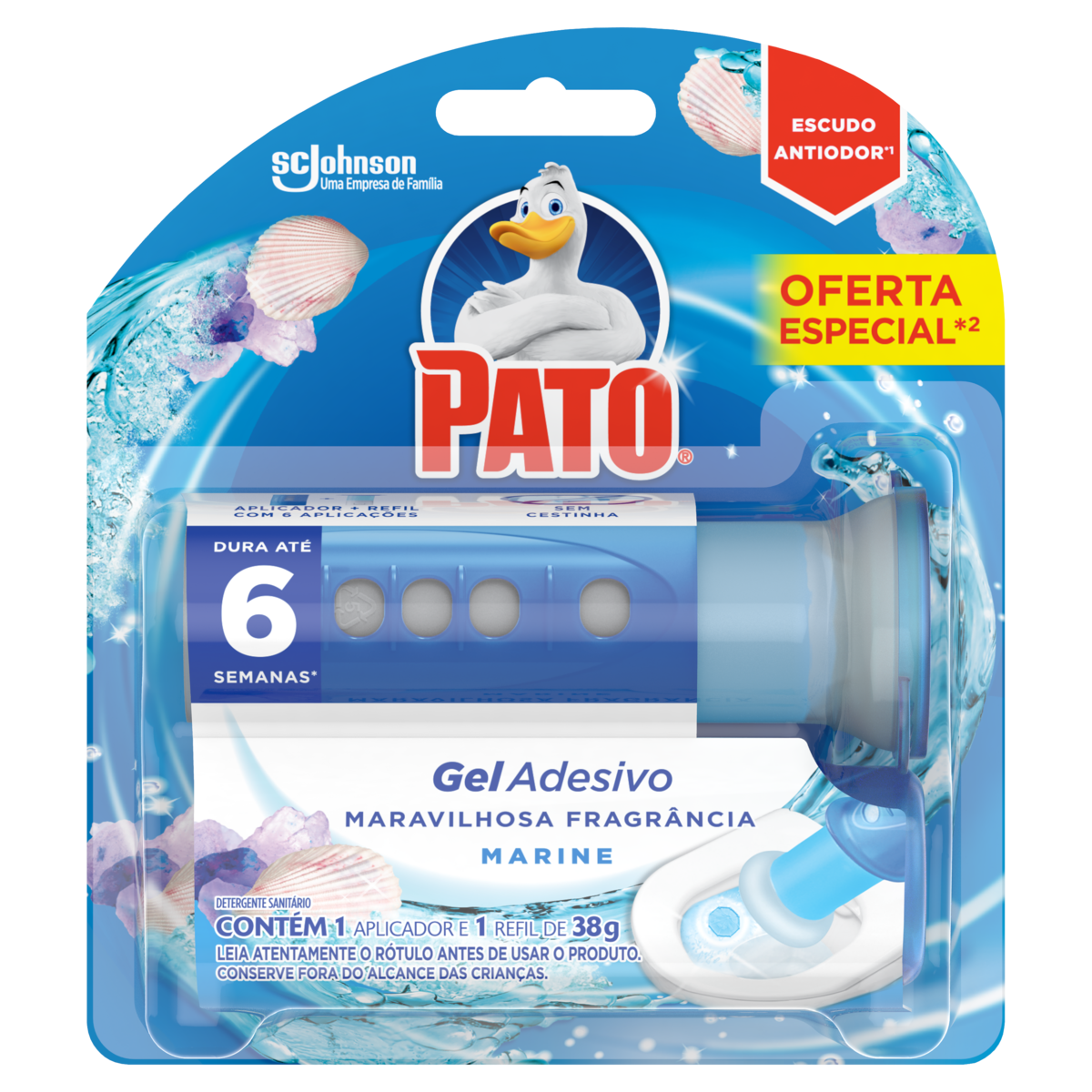 Desodorizador Sanitário Pato Gel Adesivo Marine Refil 6 Discos Aparelho Grátis