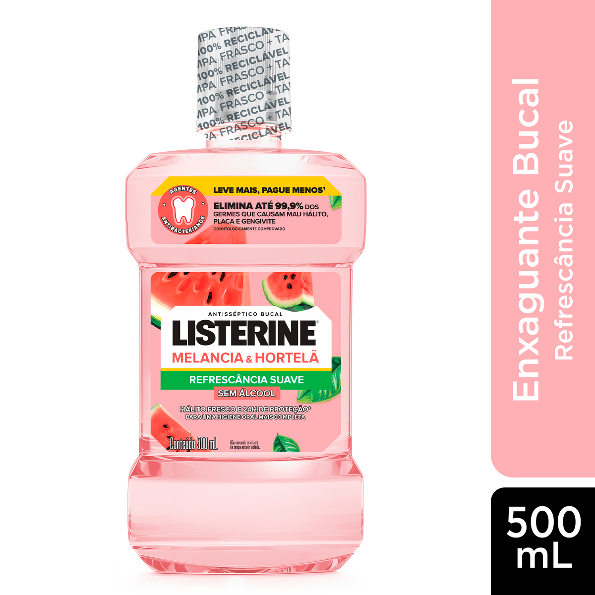 Enxaguante Bucal Antisséptico Zero Álcool Melancia e Hortelã Listerine Frasco 500ml