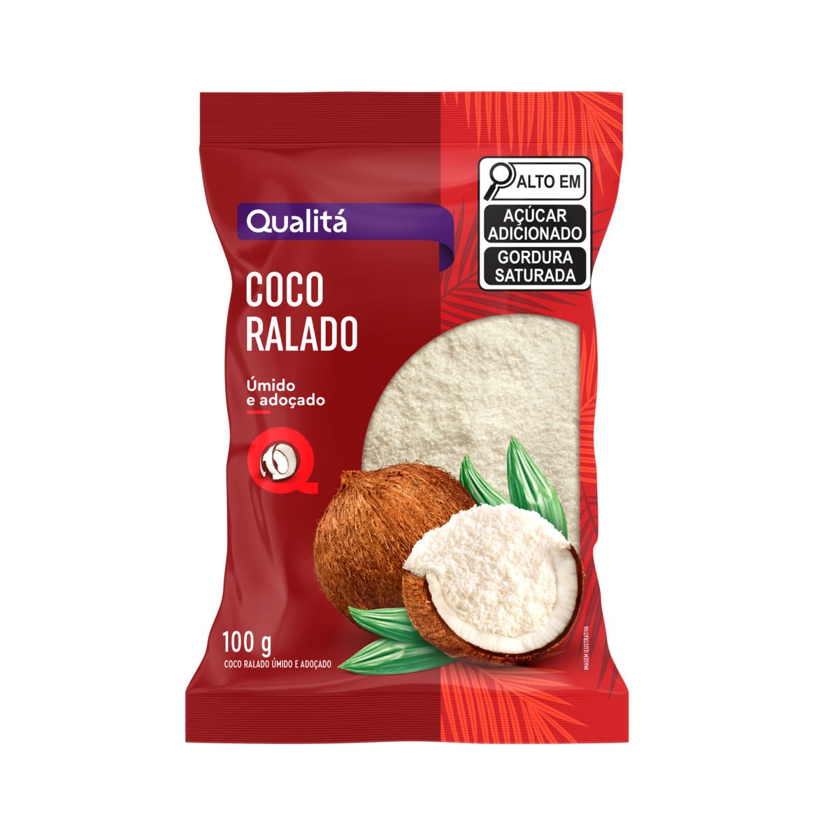 Coco Ralado Úmido Adoçado Qualitá Pacote 100g