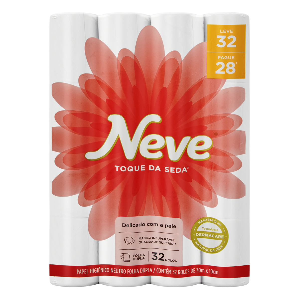 Papel Higiênico Folha Dupla Neutro Neve Toque da Seda 30m Pacote Leve 32 Pague 28 Unidades