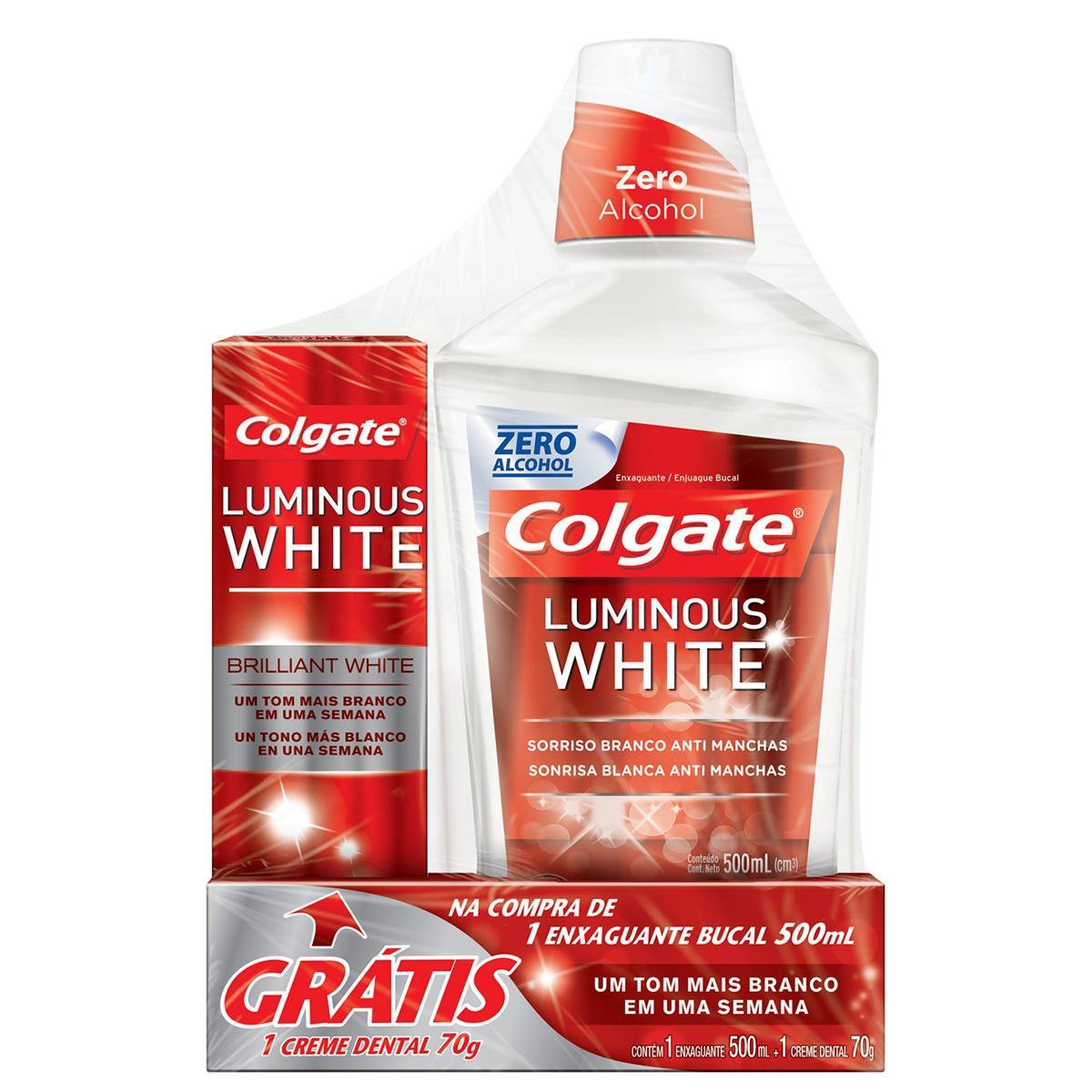 Enxaguante Bucal Colgate Luminous White 500ml Promo Grátis 1 Creme Dental