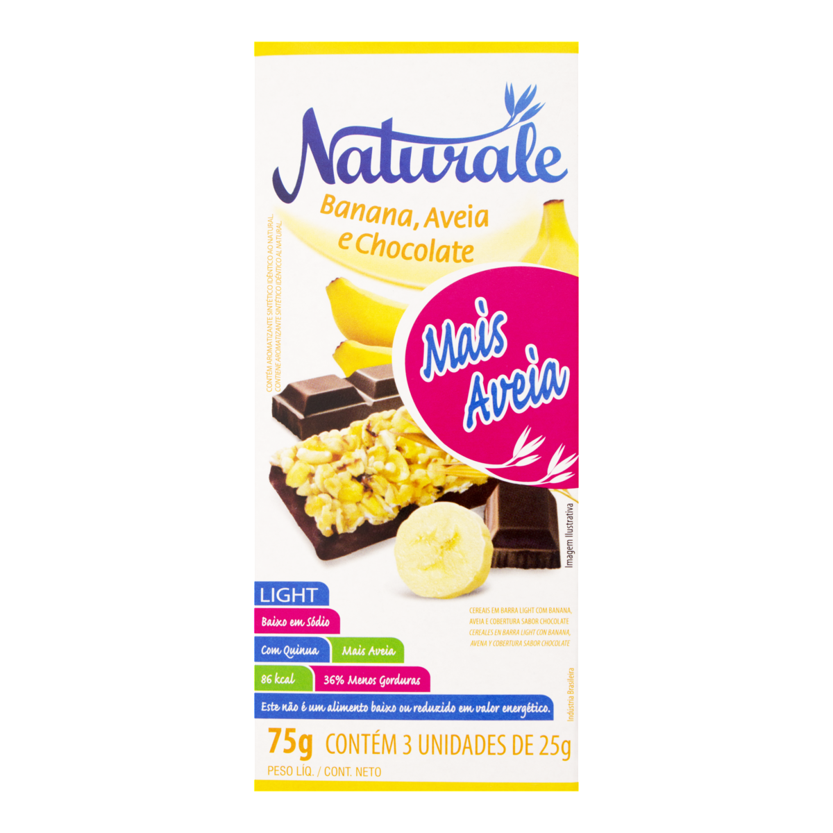 Pack Barra de Cereal Banana, Aveia Cobertura Chocolate Light Naturale Caixa 75g 3 Unidades