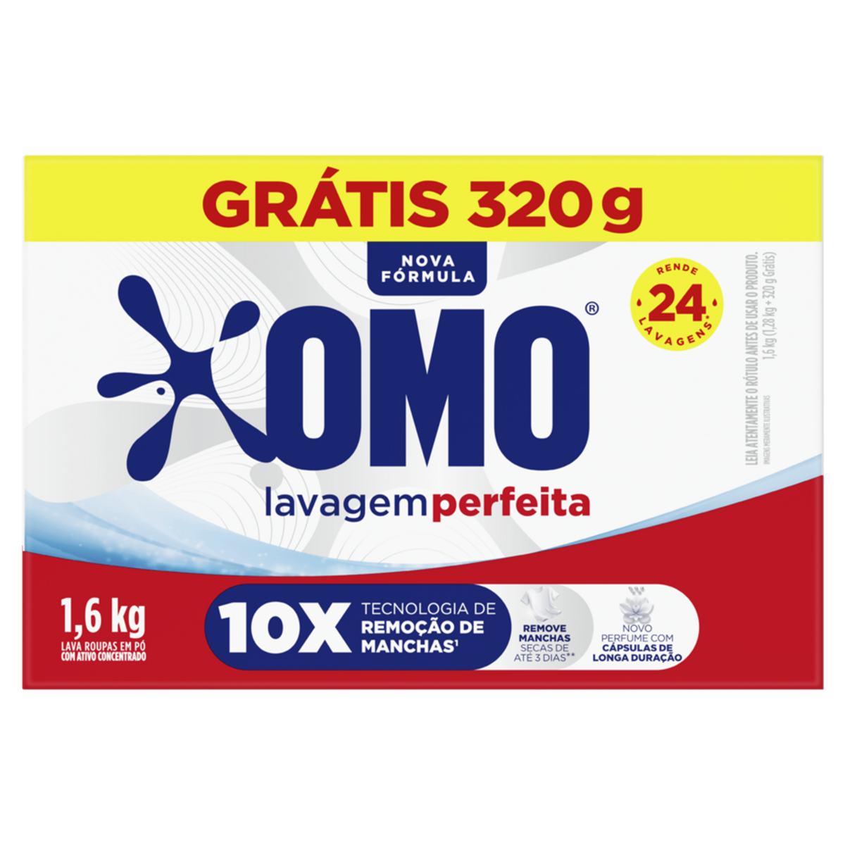 Lava-Roupas Pó Omo Lavagem Perfeita Caixa 1,6kg Grátis 320g