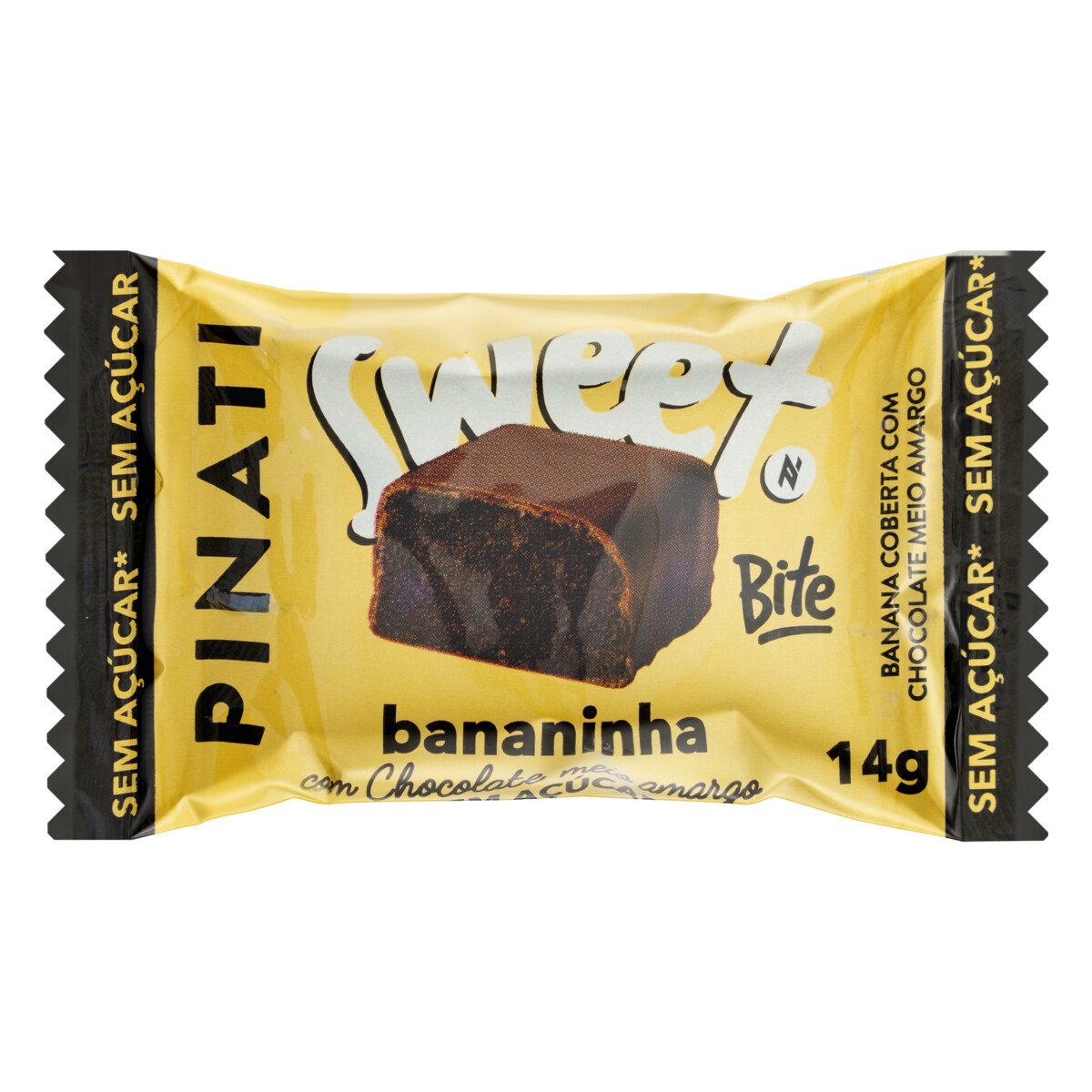 Bananinha Cobertura Chocolate Meio Amargo Zero Açúcar Pinati Sweet Bite Pacote 14g