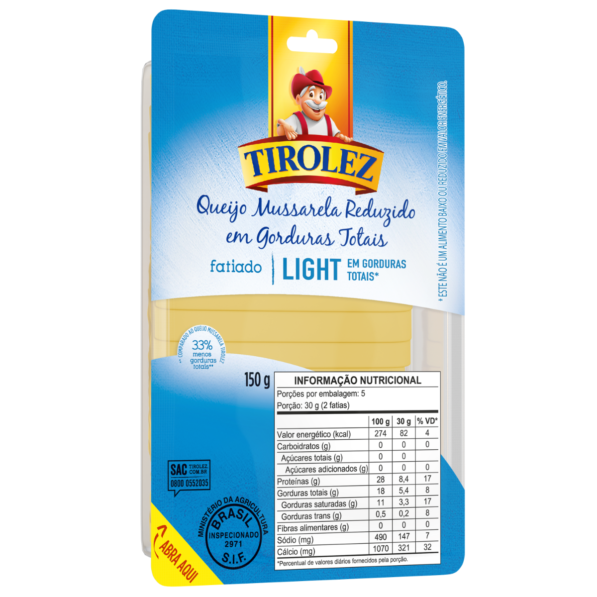 Queijo Mussarela Fatiado Light Tirolez 150g