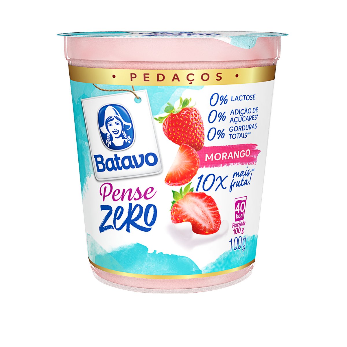 Iogurte Desnatado Morango Zero Lactose Batavo Pense Zero Pedaços Copo 100g