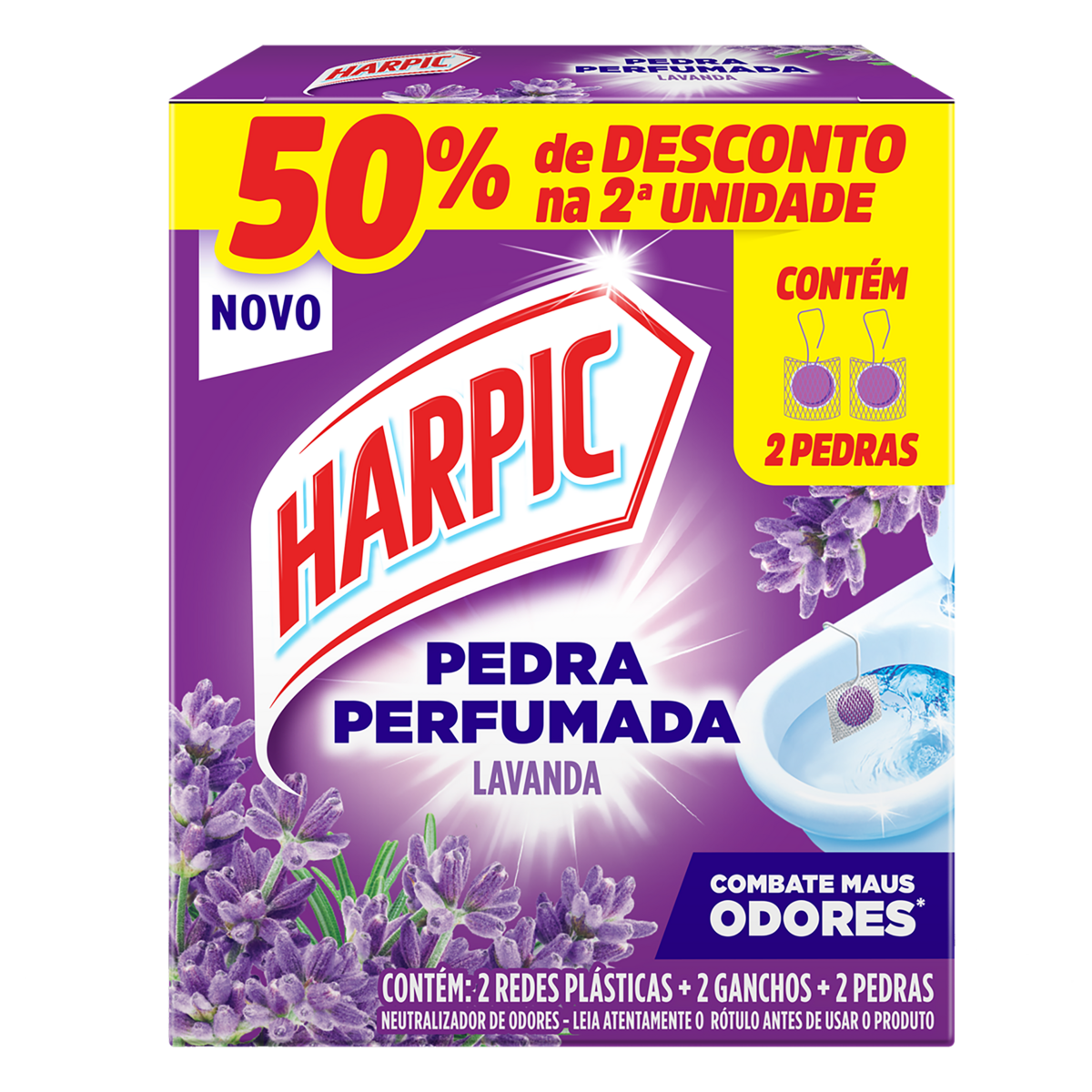 Neutralizador de Odores Pedra Perfumada Lavanda Harpic 2 Unidades Grátis 50% de Desconto na 2ª Unidade