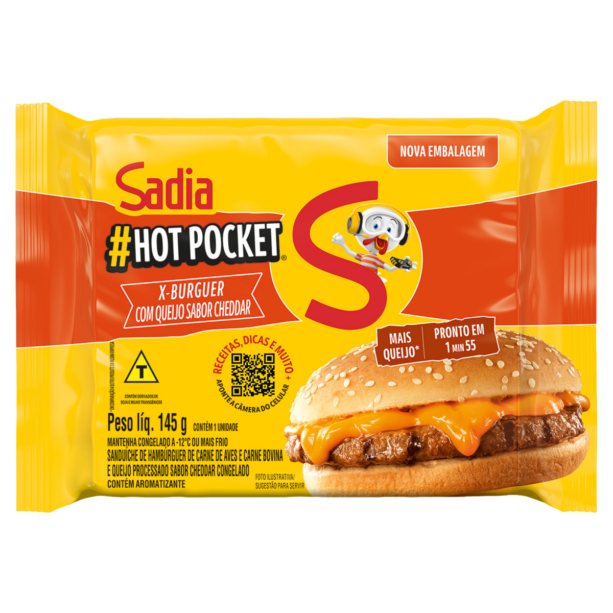 Sanduíche Congelado X-Burguer com Queijo Cheddar Sadia Hot Pocket Pacote 145g