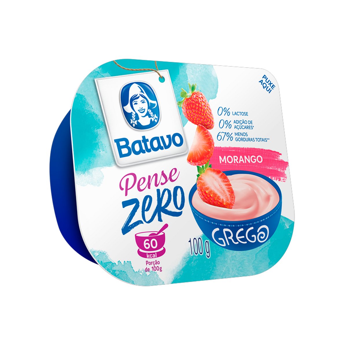 Iogurte Parcialmente Desnatado Grego Morango Zero Lactose Batavo Pense Zero Pote 100g