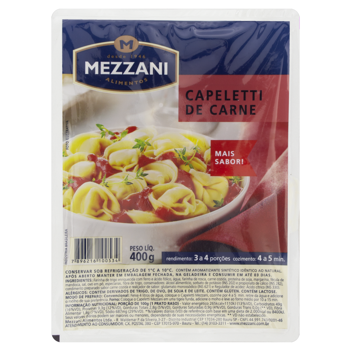 Capeletti Carne Mezzani Bandeja 400g