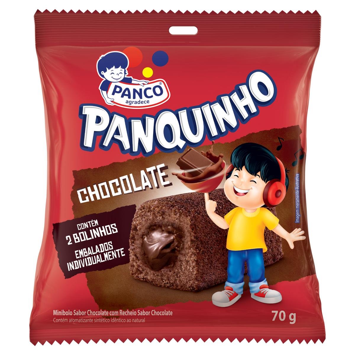 Minibolo Chocolate Recheio Chocolate Panco Panquinho Pacote 70g 2 Unidades