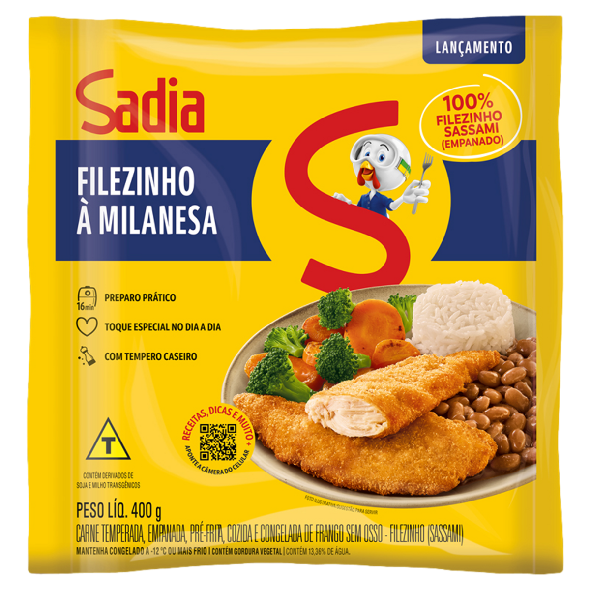Empanado de Frango Filezinho Sassami Temperado Sadia Pacote 400G