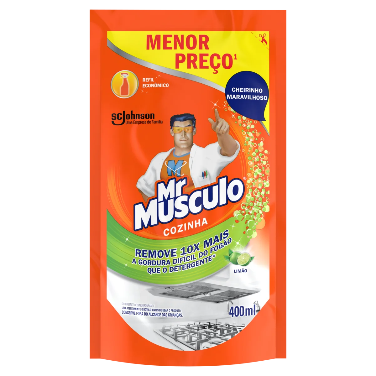 Limpador Desengordurante Cozinha Limão Mr Músculo Sachê 400ml Refil Econômico