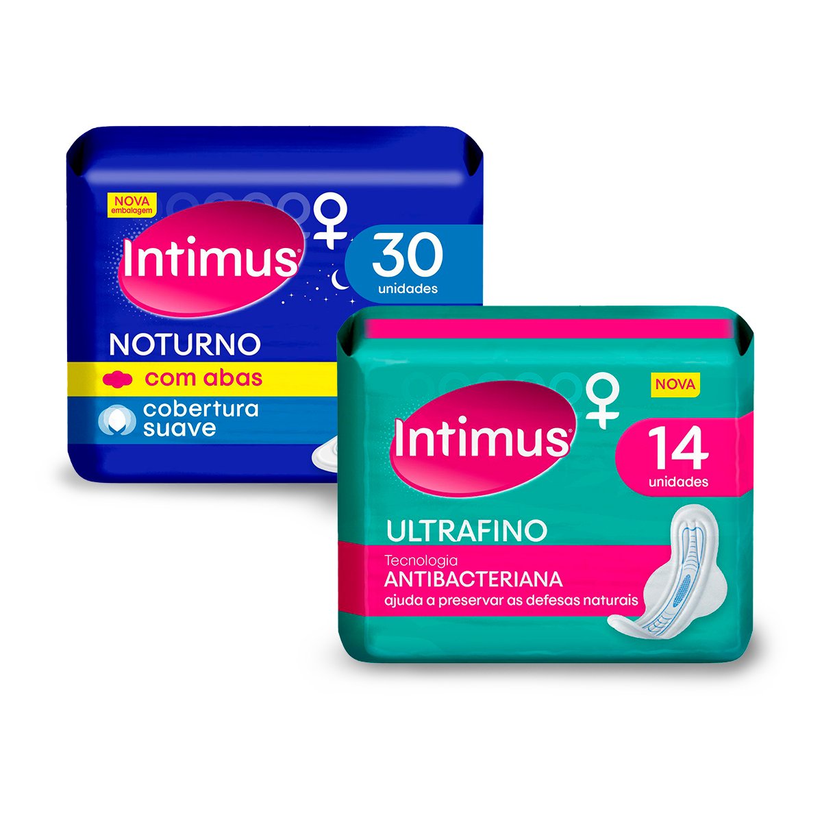 Kit Absorvente Externo Intimus Noturno Suave com Abas 30 Unidades + Absorvente Externo Intimus Antibac com Abas 14 Unidades