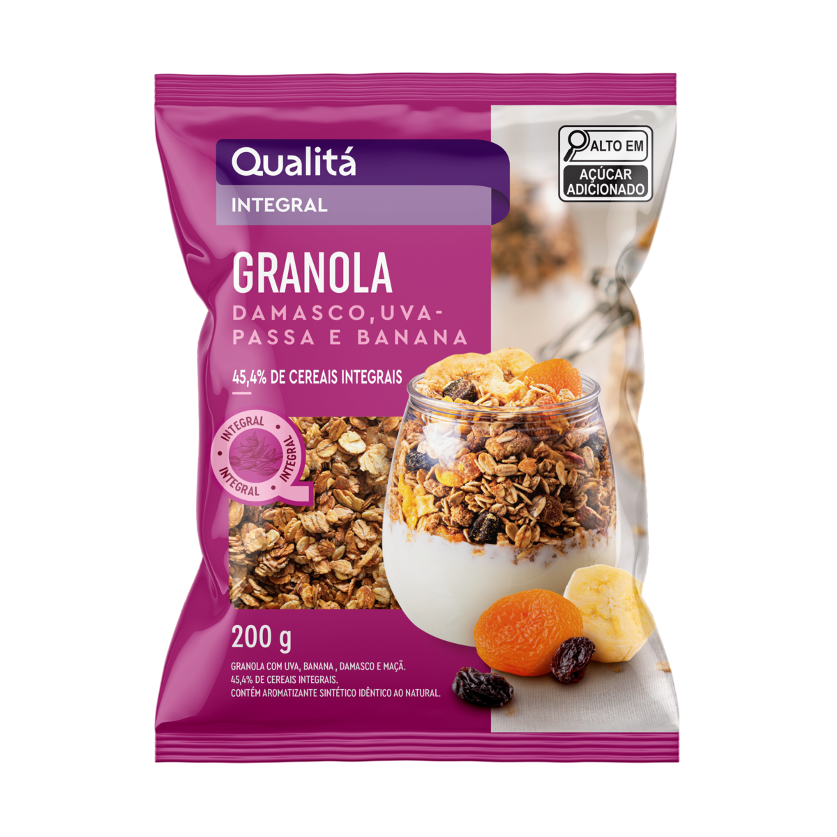 Granola QUALITÁ Damasco, Uva, Passa e Banana Pacote 200g