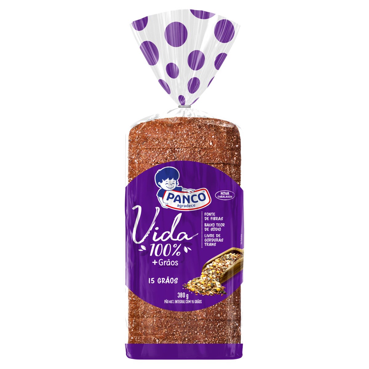 Pão Integral 15 Grãos Panco Vida Pacote 380g