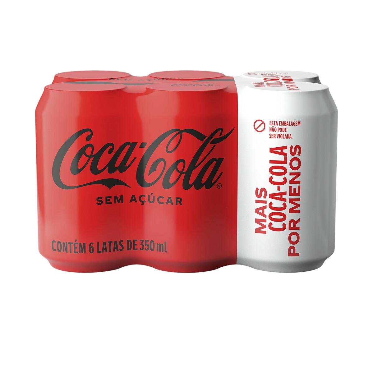 Pack Refrigerante sem Açúcar Coca-Cola Lata 6 Unidades 350ml Cada Leve Mais Pague Menos