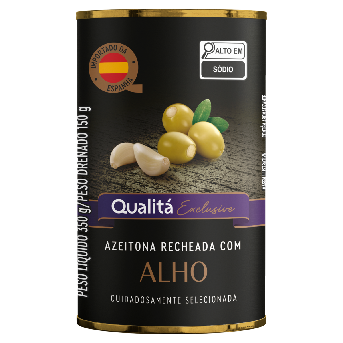 Azeitona Verde em Conserva Recheio Alho Qualitá Exclusive Lata 150g