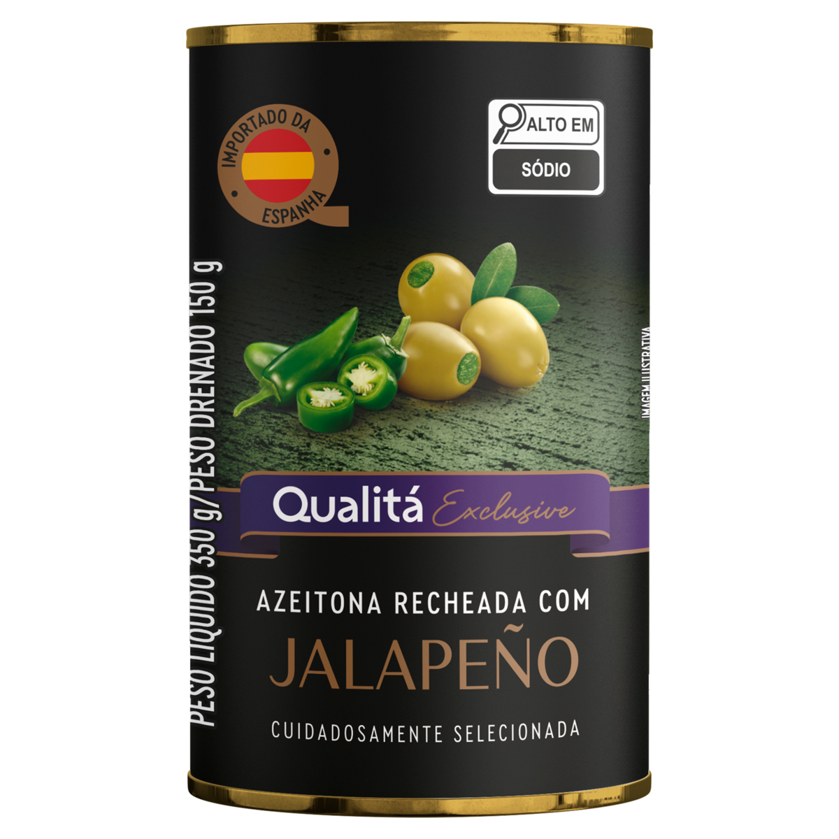 Azeitona Verde em Conserva Recheio Jalapeño Qualitá Exclusive Lata 150g