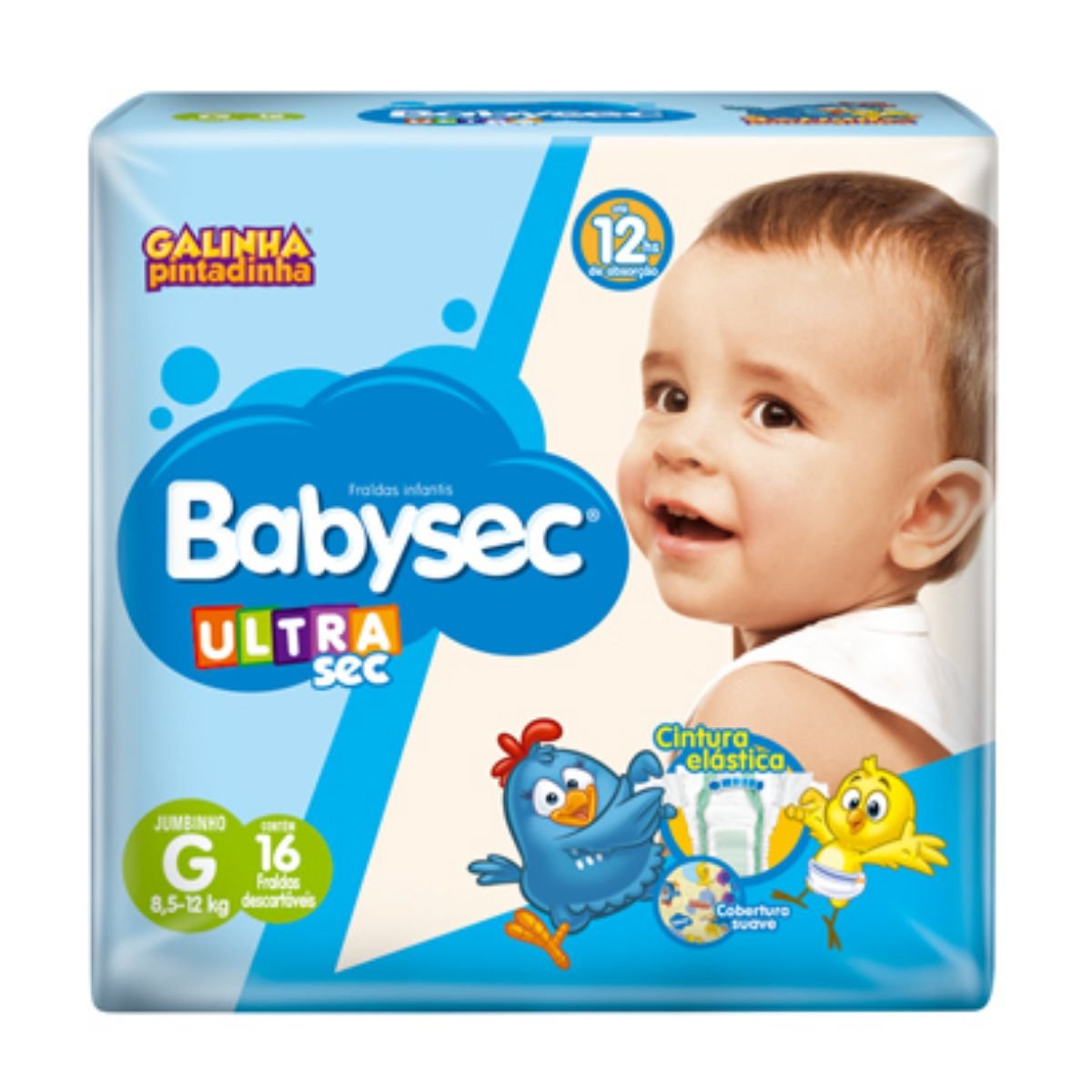 Fralda BABYSEC Galinha Pintadinha Ultra Sec Tamanho G Pacote com 16 Unidades
