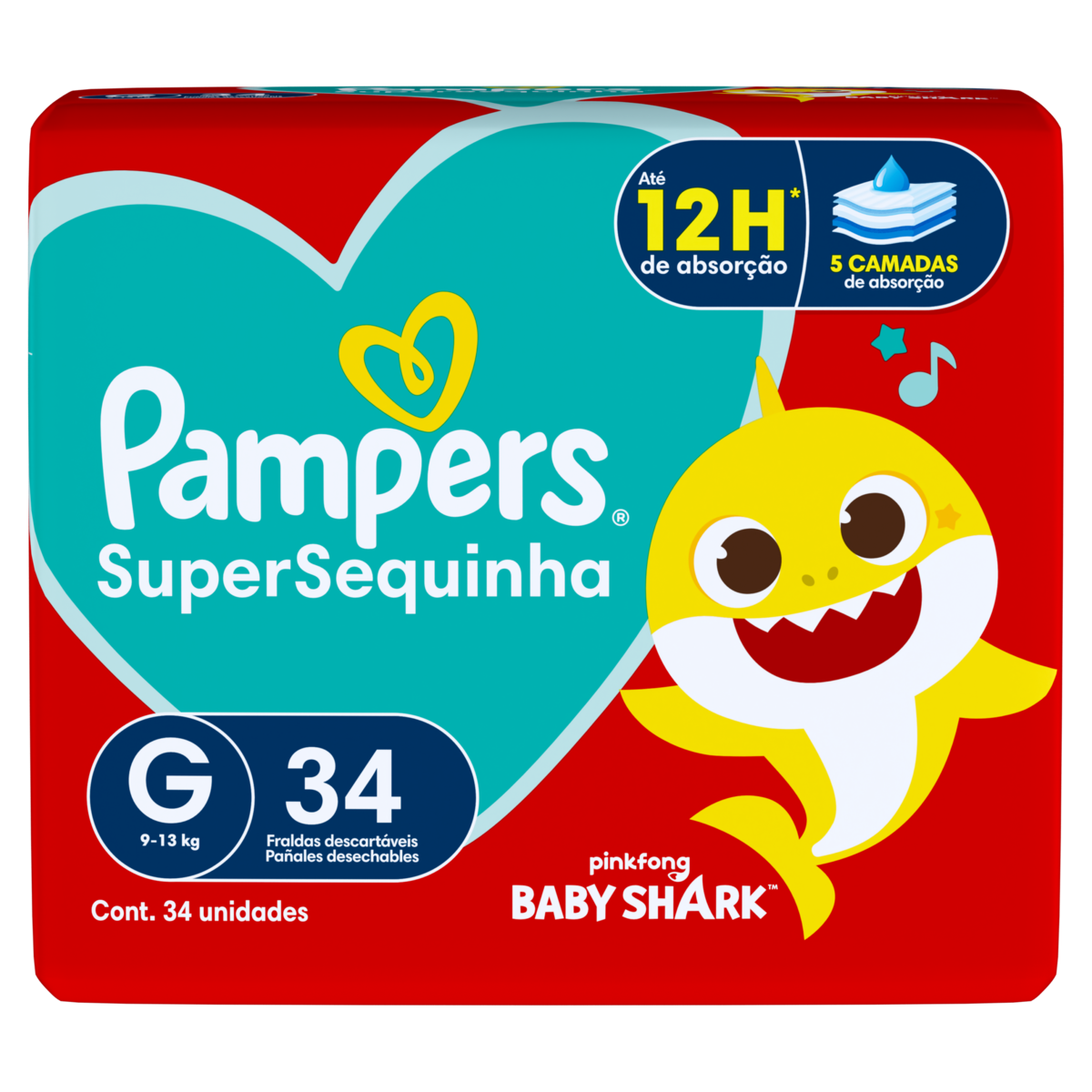 Fralda Descartável Infantil Pampers SuperSequinha G Pacote 34 Unidades