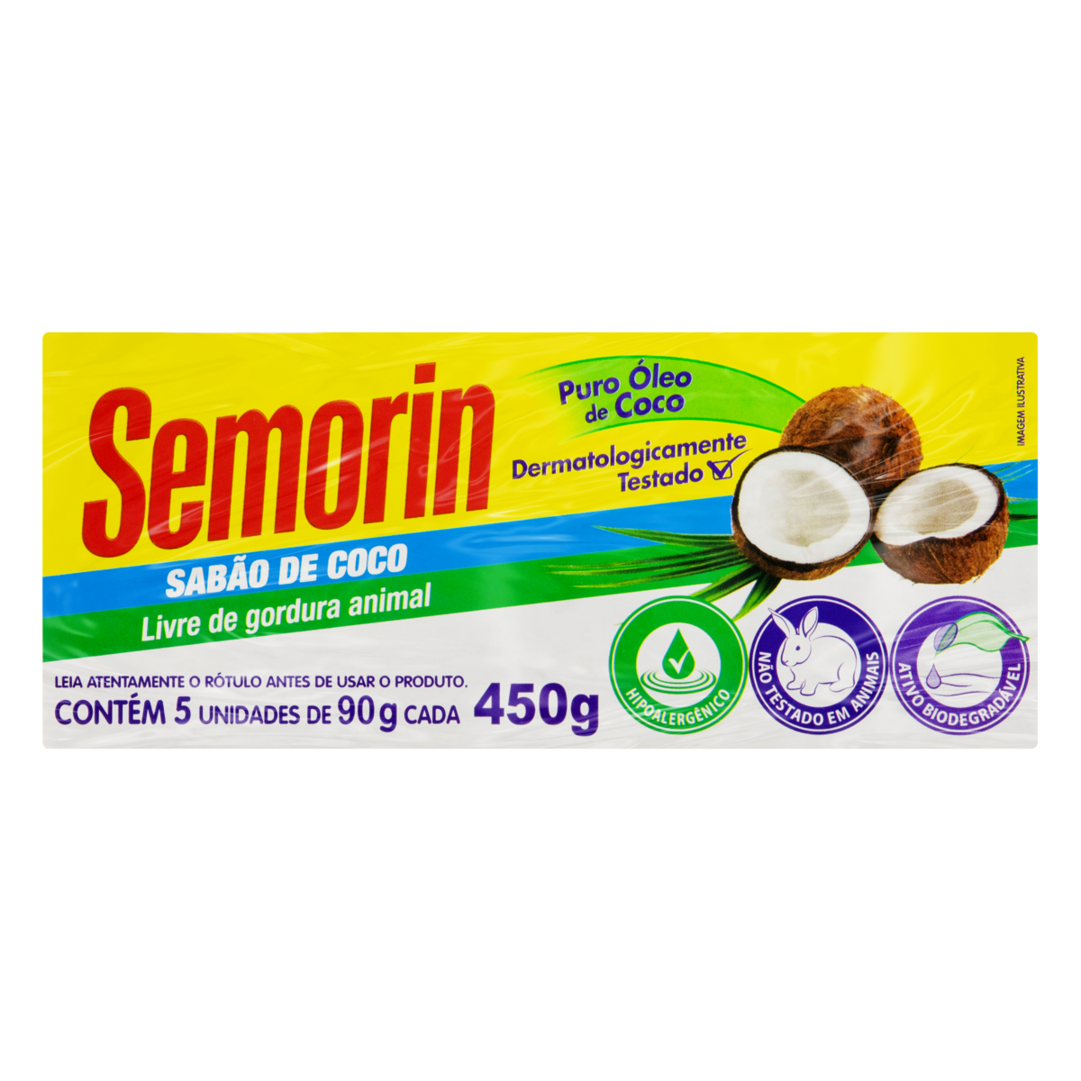 Pack Sabão Barra Artesanal Coco Semorin Pacote 450g 5 Unidades