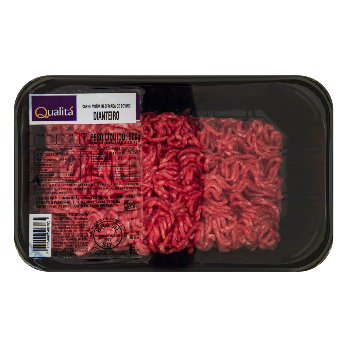 Carne Bovina Moída Acém Dianteira Resfriada 500g
