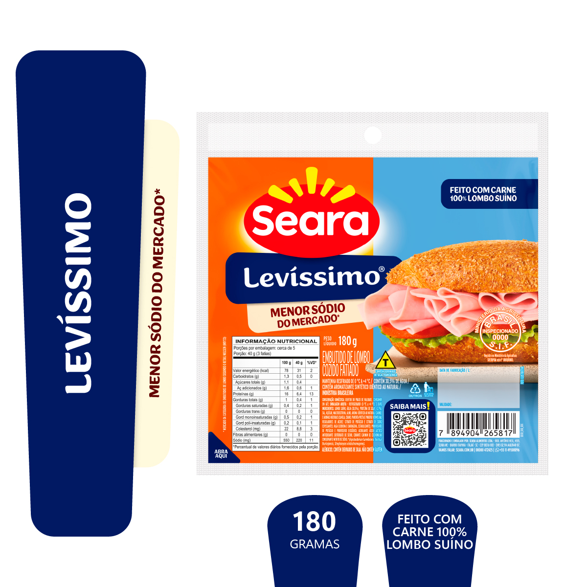 Embutido Suíno Cozido Fatiado Seara Levíssimo 180g