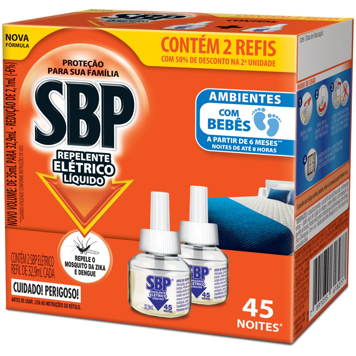 Repelente Líquido Elétrico SBP Caixa 2 Unidades 32,9ml Cada Grátis 50% de Desconto na 2ª Unidade Refil