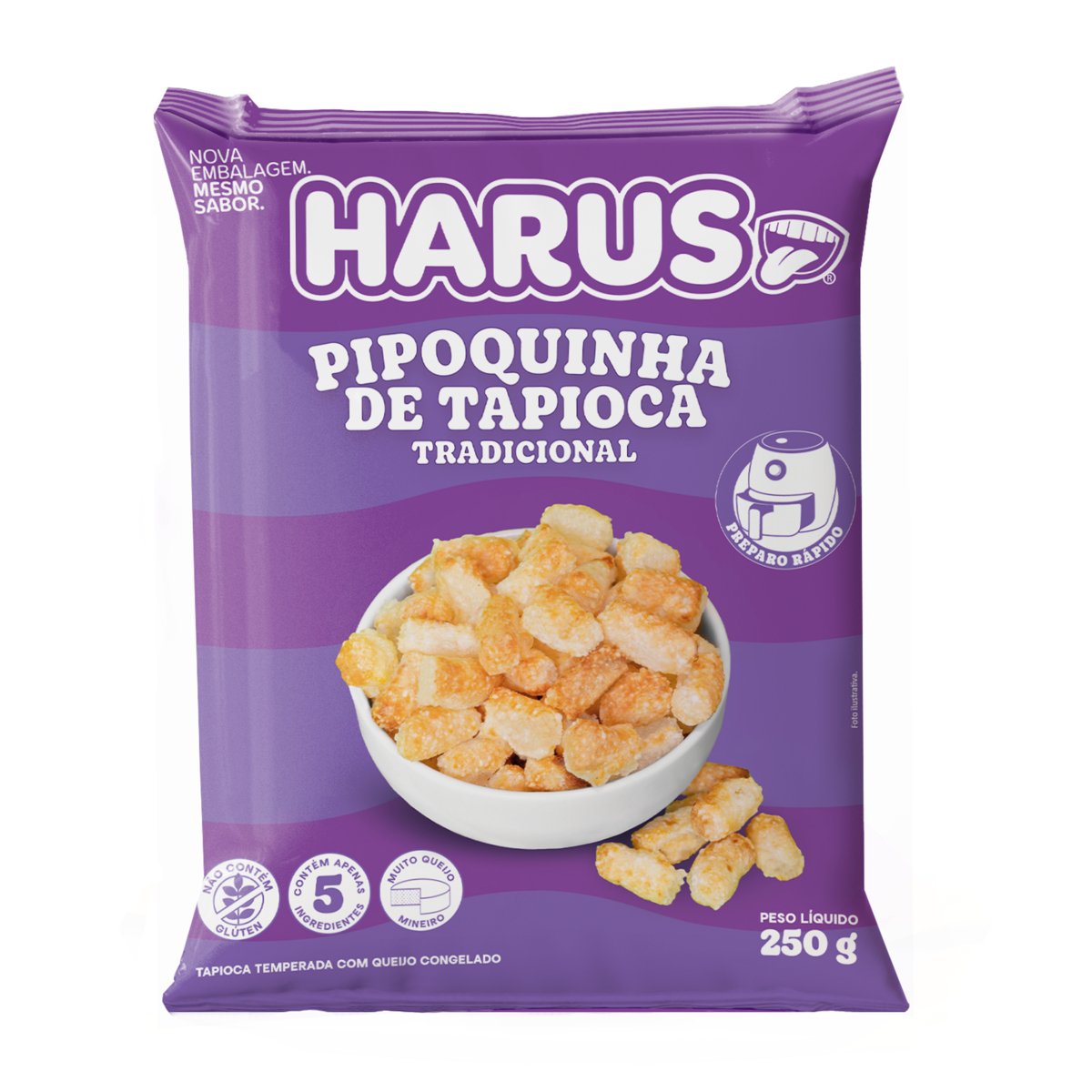 Pipoquinha de Tapioca Congelada Temperada Tradicional Harus Pacote 250g