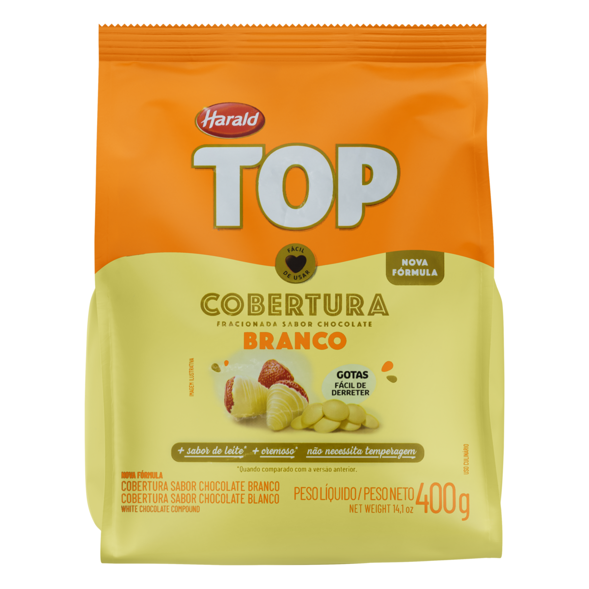 Cobertura Gotas Fracionada Uso Culinário Chocolate Branco Top Pacote 400g
