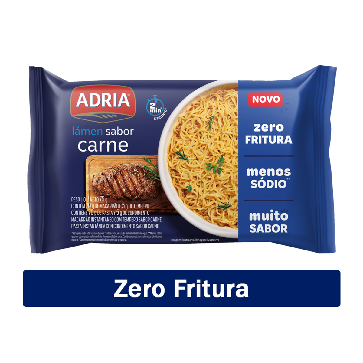 Macarrão Instantâneo Lámen Carne Zero Fritura Adria Pacote 75g