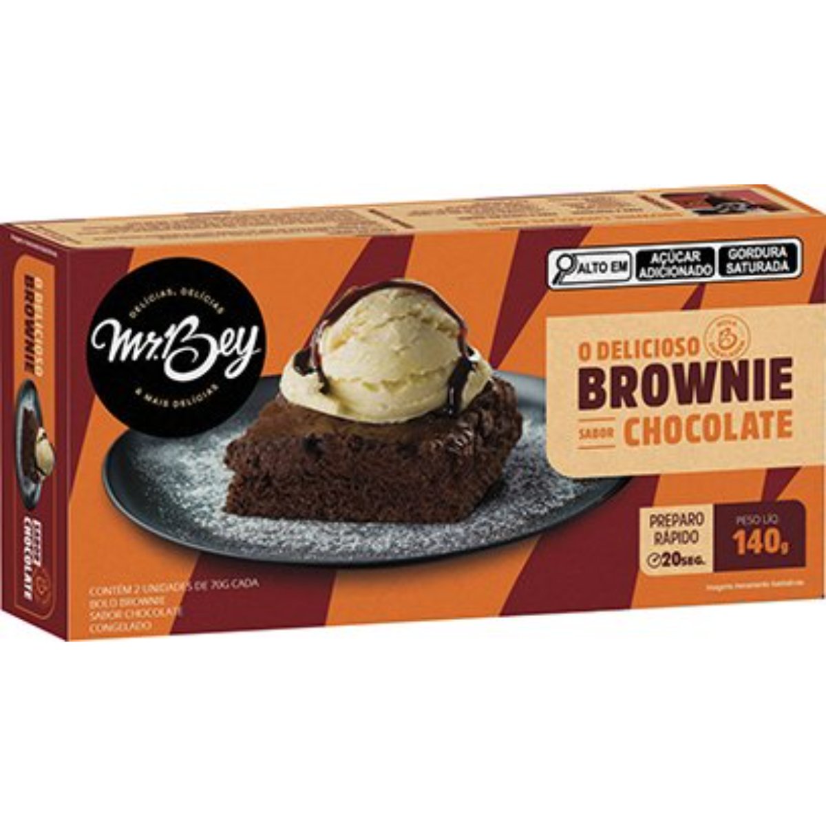 Brownie Congelado Chocolate Zero Lactose Mr. Bey Caixa 140g 2 Unidades