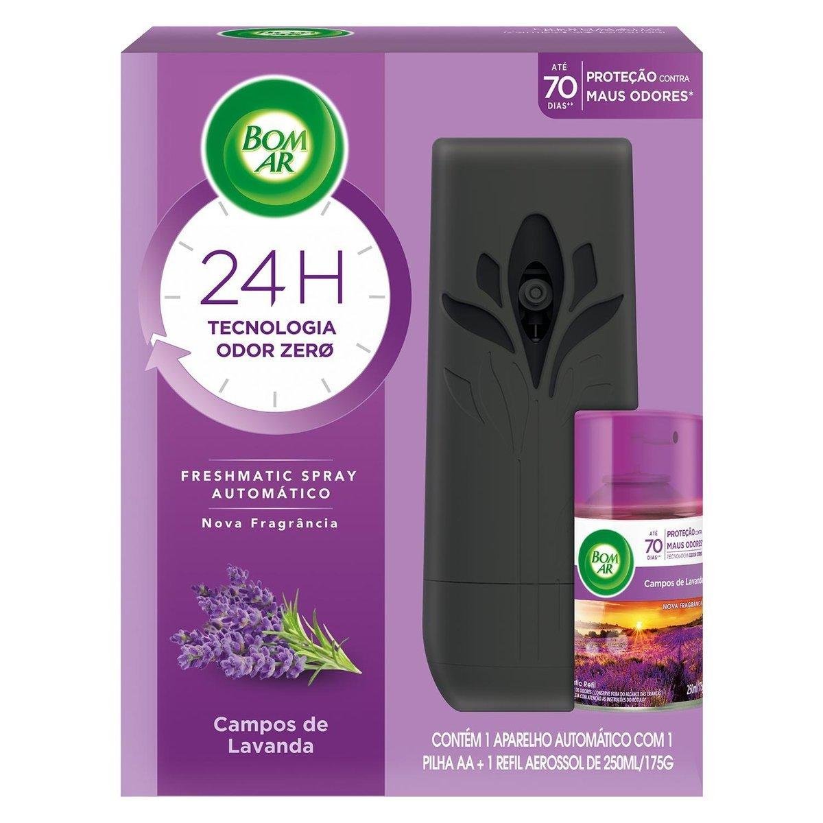 Aparelho e Neutralizador de Odores Campos de Lavanda Freshmatic Bom Ar Caixa 250ml