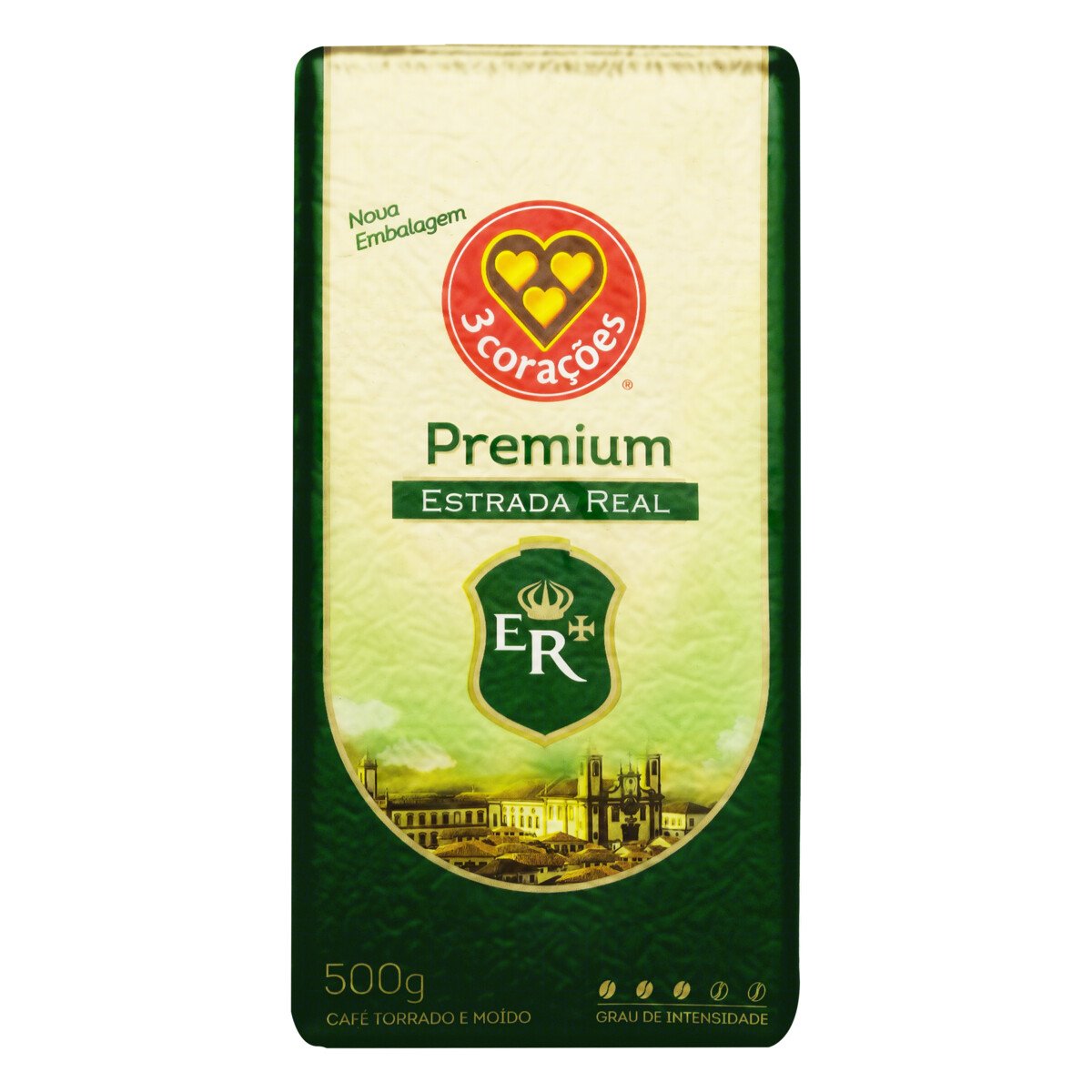 Café Torrado e Moído a Vácuo 3 Corações Estrada Real Premium Pacote 500g