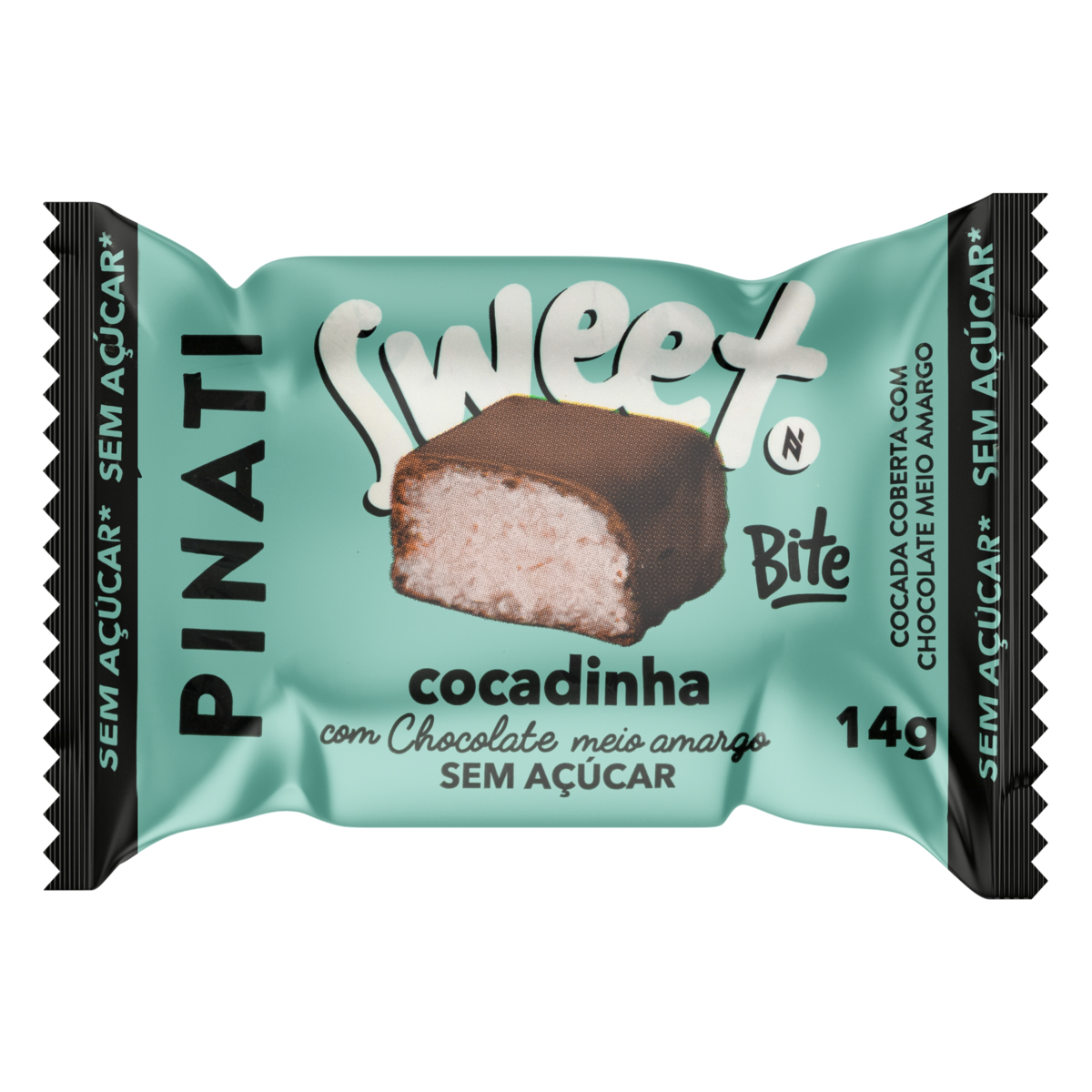 Cocada Cobertura Chocolate Meio Amargo Zero Açúcar Pinati Sweet Bite Pacote 14g