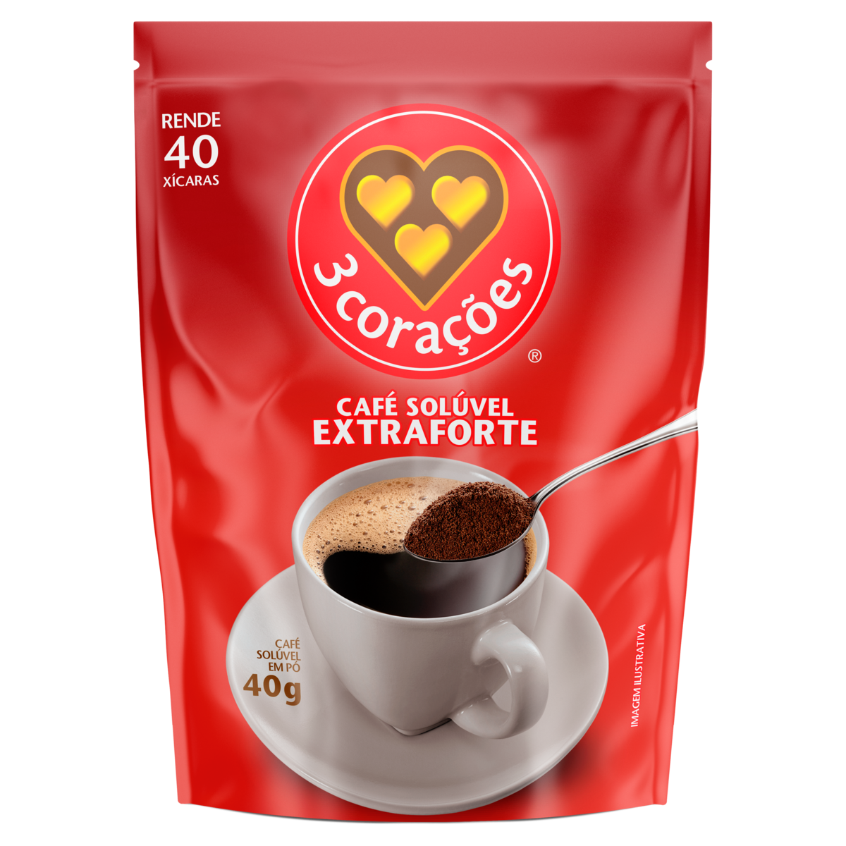 Café Solúvel em Pó Extraforte 3 Corações Sachê 40g