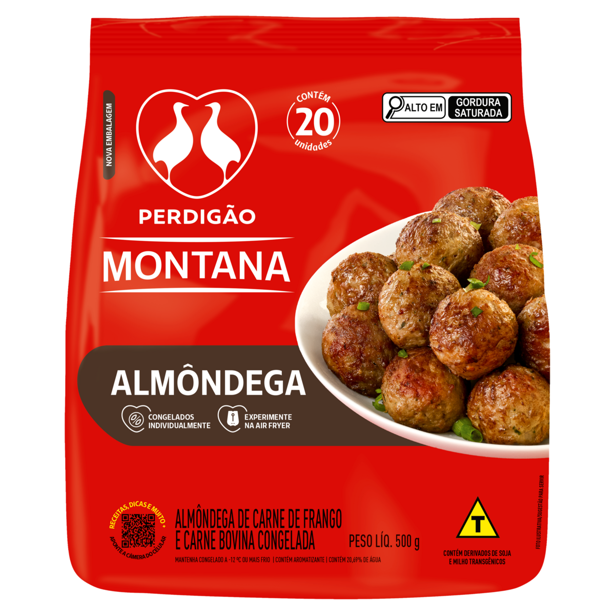 Almôndega de Carne Bovina e de Frango Congelada Perdigão Montana Pacote 500g