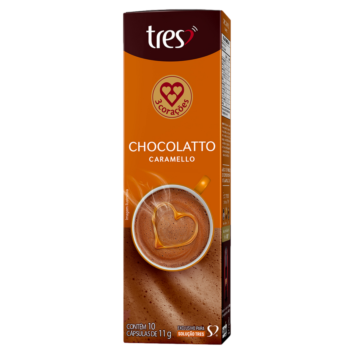 Chocolate Quente em Cápsula Chocolatto Caramello 3 Corações Caixa 10 Unidades