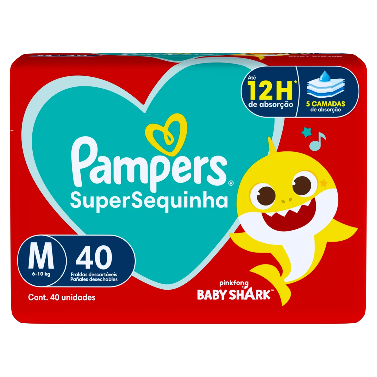 Fralda Descartável Infantil Pampers SuperSequinha M Pacote 40 Unidades