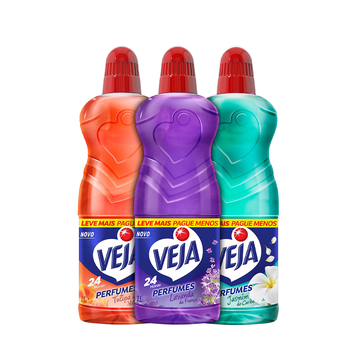 Kit Limpador Perfumado Veja Lavanda da França 1L + Limpador Perfumado Veja Jasmin do Caribe 1L + Limpador Perfumado Veja Tulipa da Holanda 1L