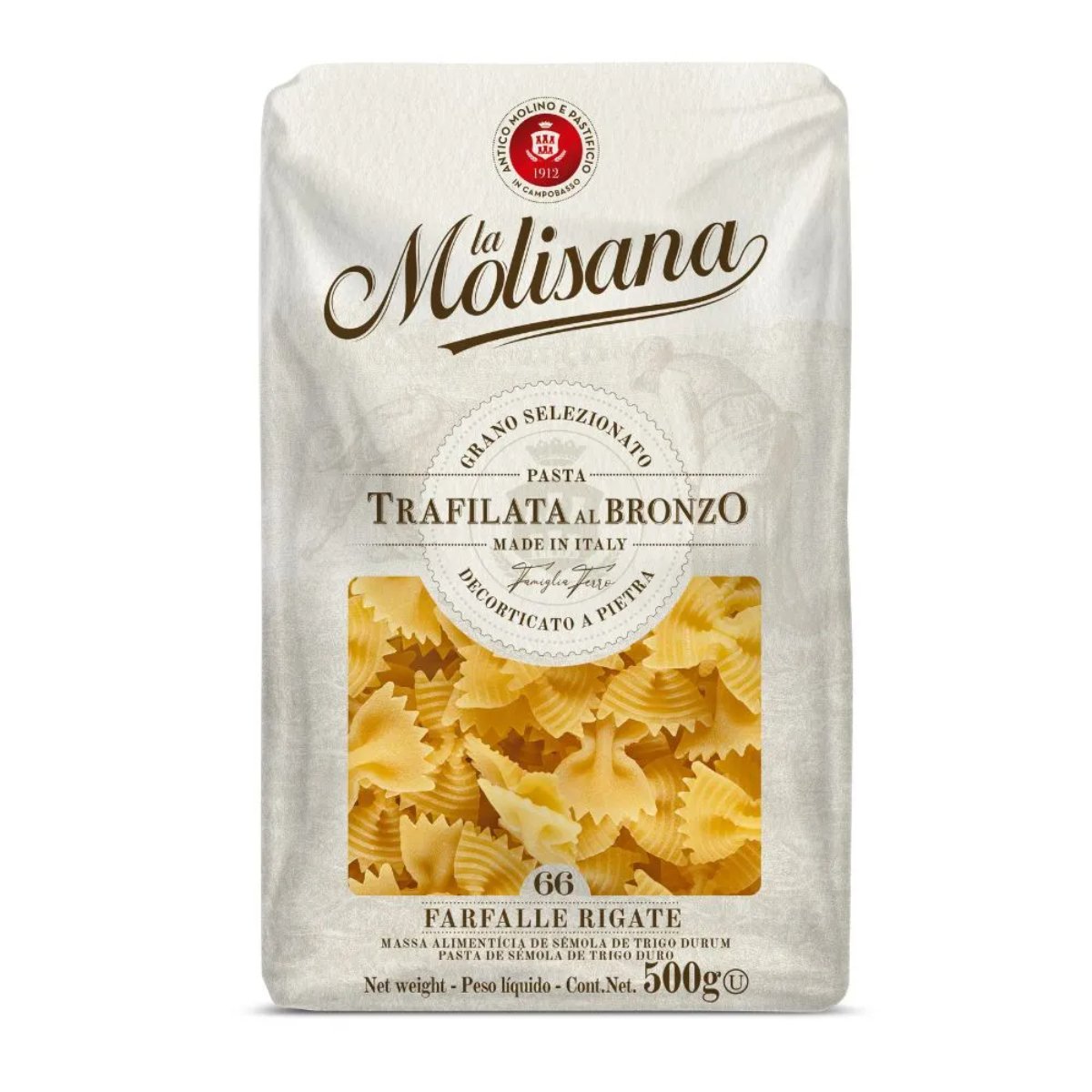 Macarrão de Sêmola de Trigo Durum Trafilata al Bronzo Farfalle 66 La Molisana Pacote 500g
