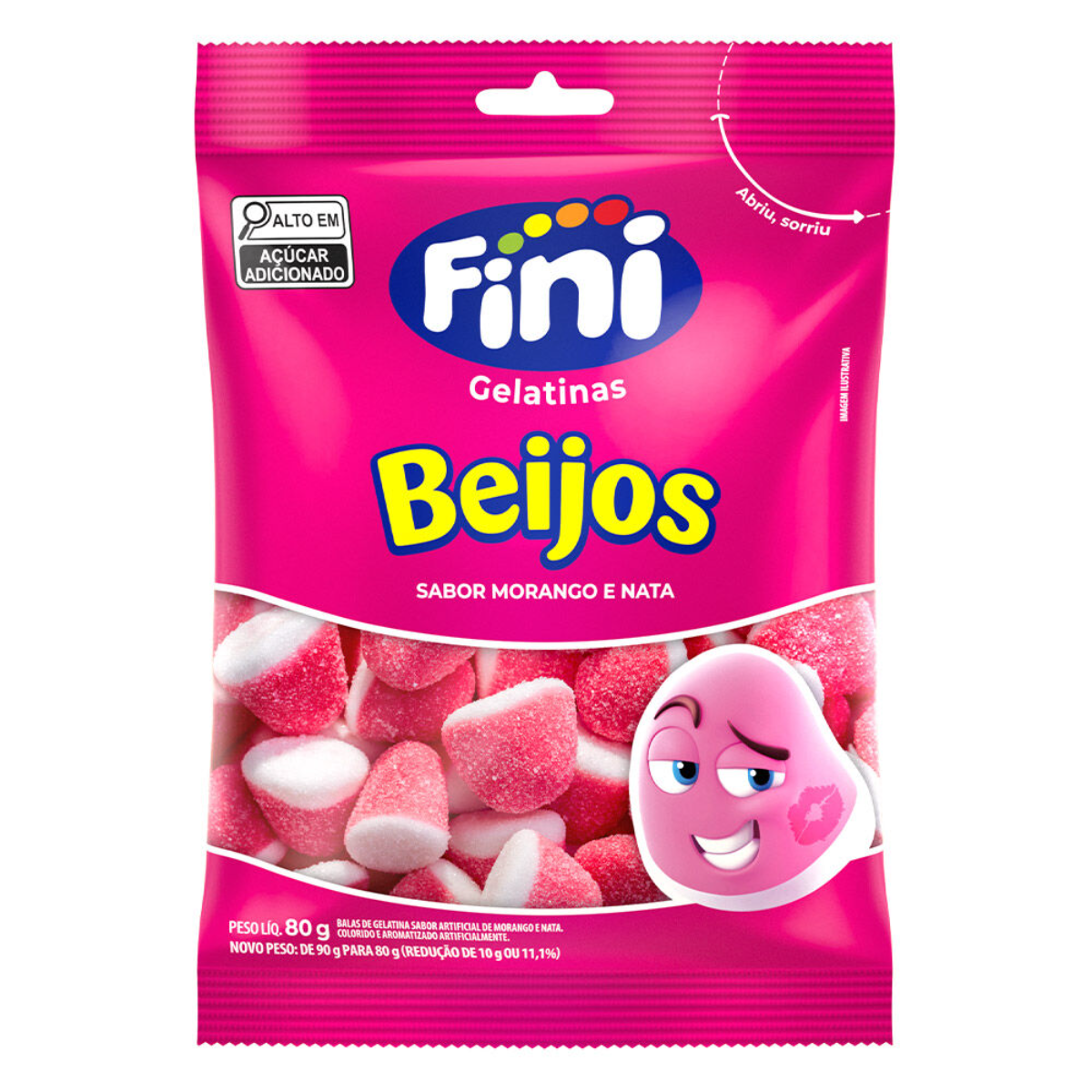 Bala de Gelatina Beijos Sabor Morango FINI Pacote 90g