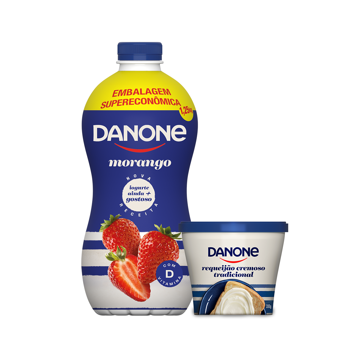 Kit Iogurte Morango Danone Garrafa 1,25kg + Requeijão Danone 200g